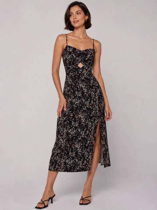 saltwater LUXE Dresses & Skirts - SALTWATER LUXE | Printed Sleeveless Midi Dress with Cutout in Black Motif, Small